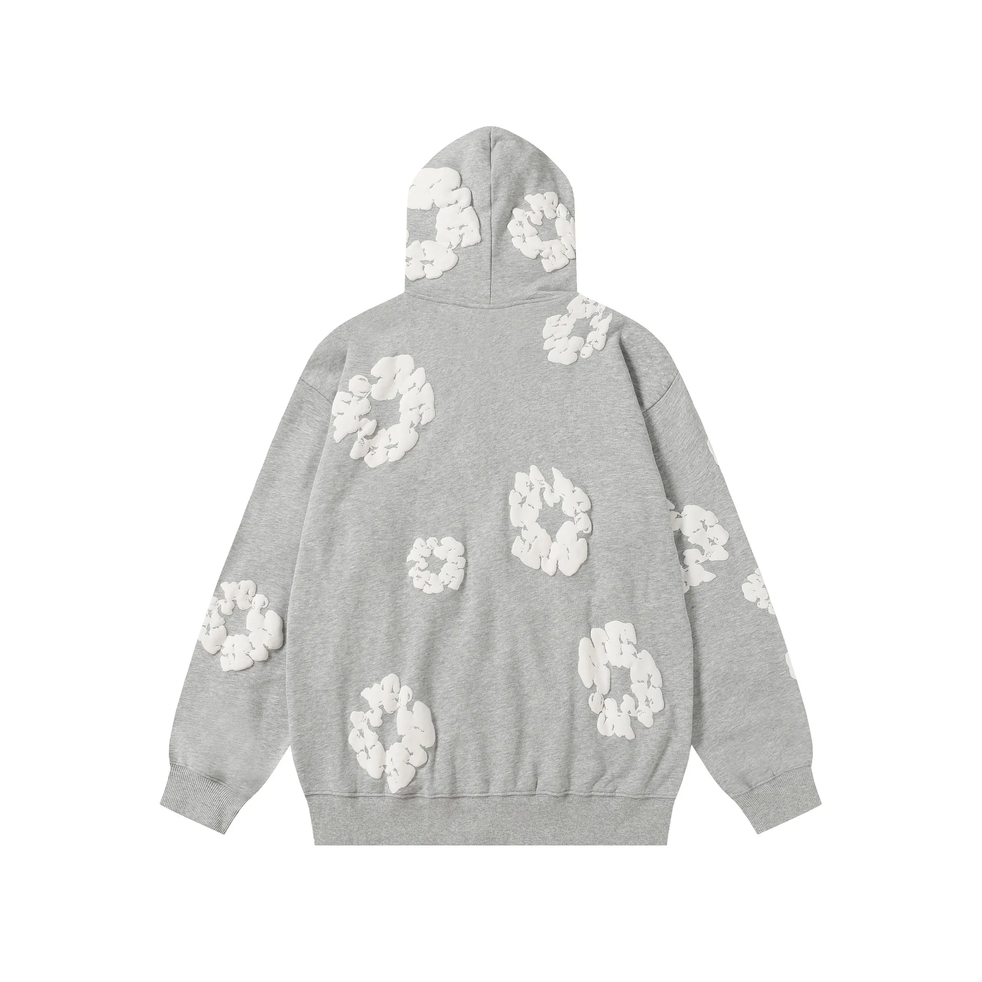 16 colors DENIM TEARS Kapok European and American trendy brand high-quality foam printed hooded sweatshirt jacket. Terry fabric weighs 380 grams. Threads are customized and dyed in the same color. Color Black Gray Blue Green Royal Blue Purple Red Orange Colorful Blue Pink White Sky Blue Brown Carbon Gray Black Gray White White Size S-XL